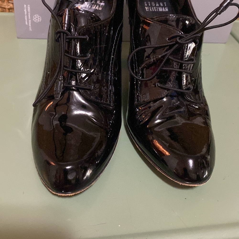 GUC Stuart Weitzman BLACK Patent leather Ankle Booties 7 - Picture 3 of 6